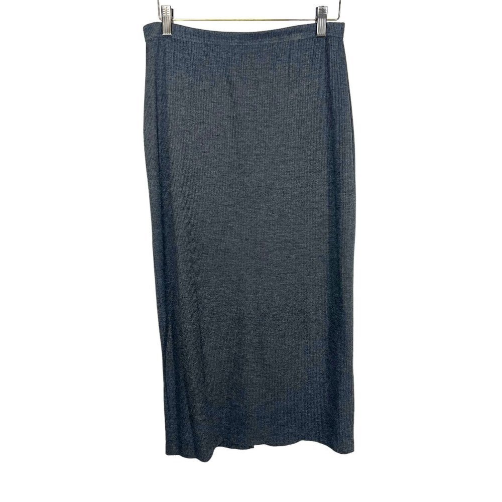 Vintage 90s Grey Ribbed Pull On Straight Midi Skirt Medium
